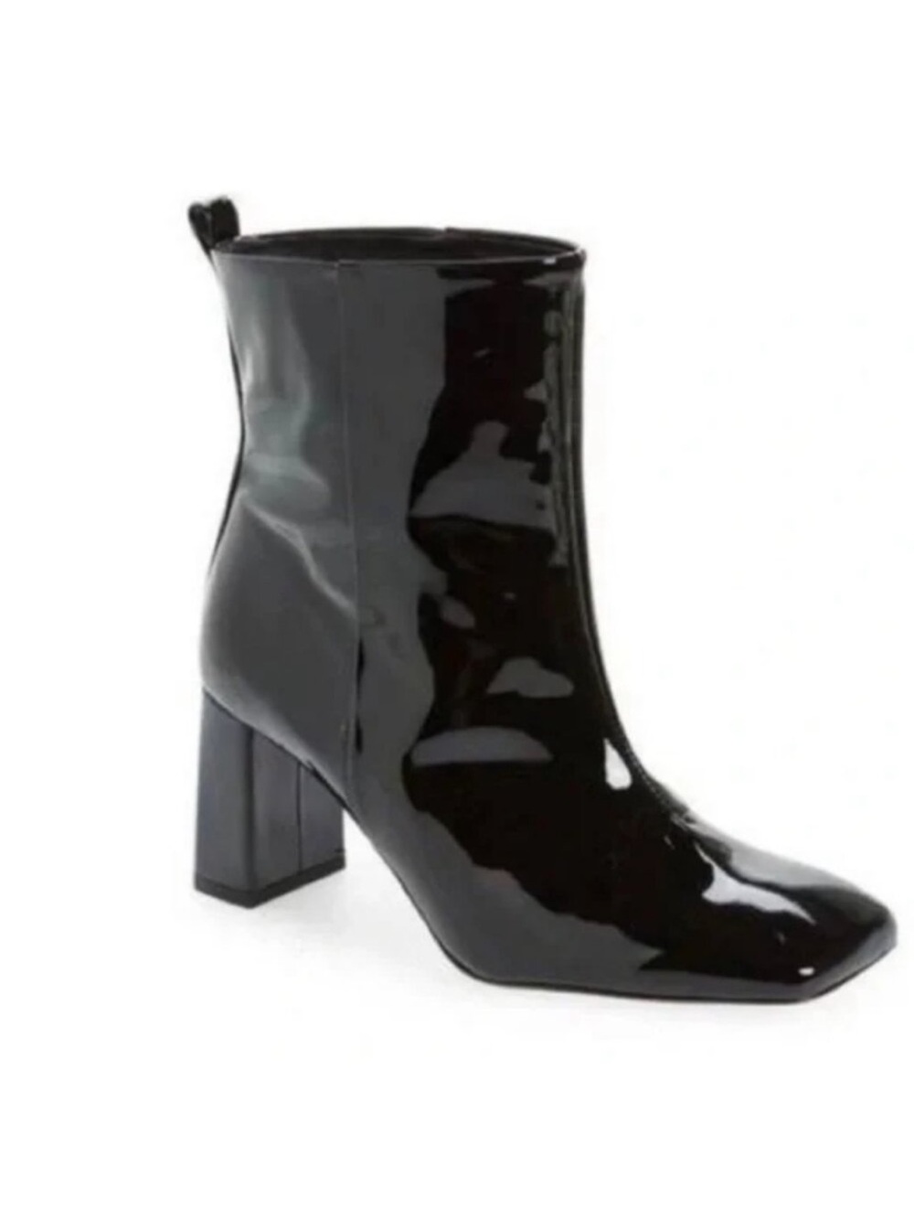 Good American Black Patent Leather Ankle Boots GA165P-X Glossy Square Toe